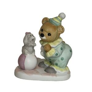 Vintage 1980 Homco Circus Clown Bear w Dog on Ball Figurine 8881 Whimsical Decor